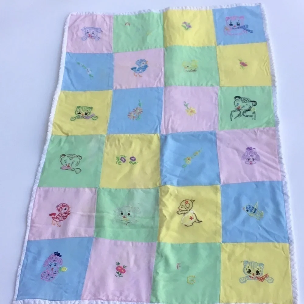 Handmade Grannycore Baby Blanket embroidered panel